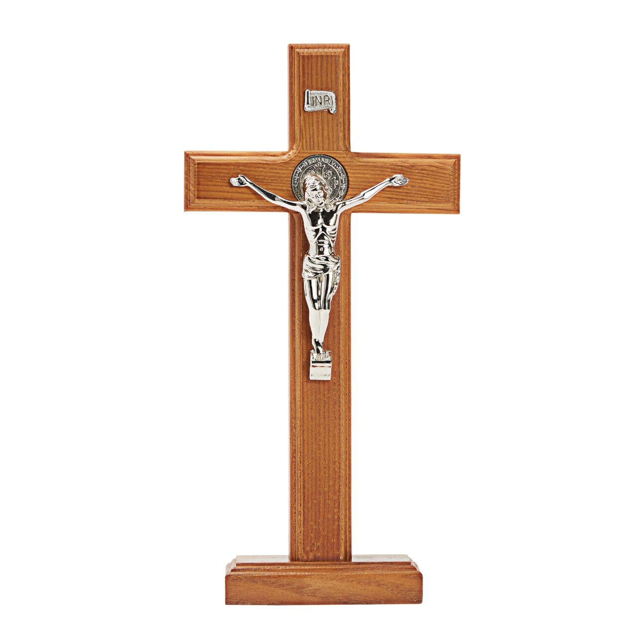 Juvale 12-Inch Wooden Cross Stand, Handcrafted Catholic Altar Shelf Crucifix, Christian Home Accent, Religious Gifts for Women, Decorative Standing Cross for Prayer, Church and Tabletop Display